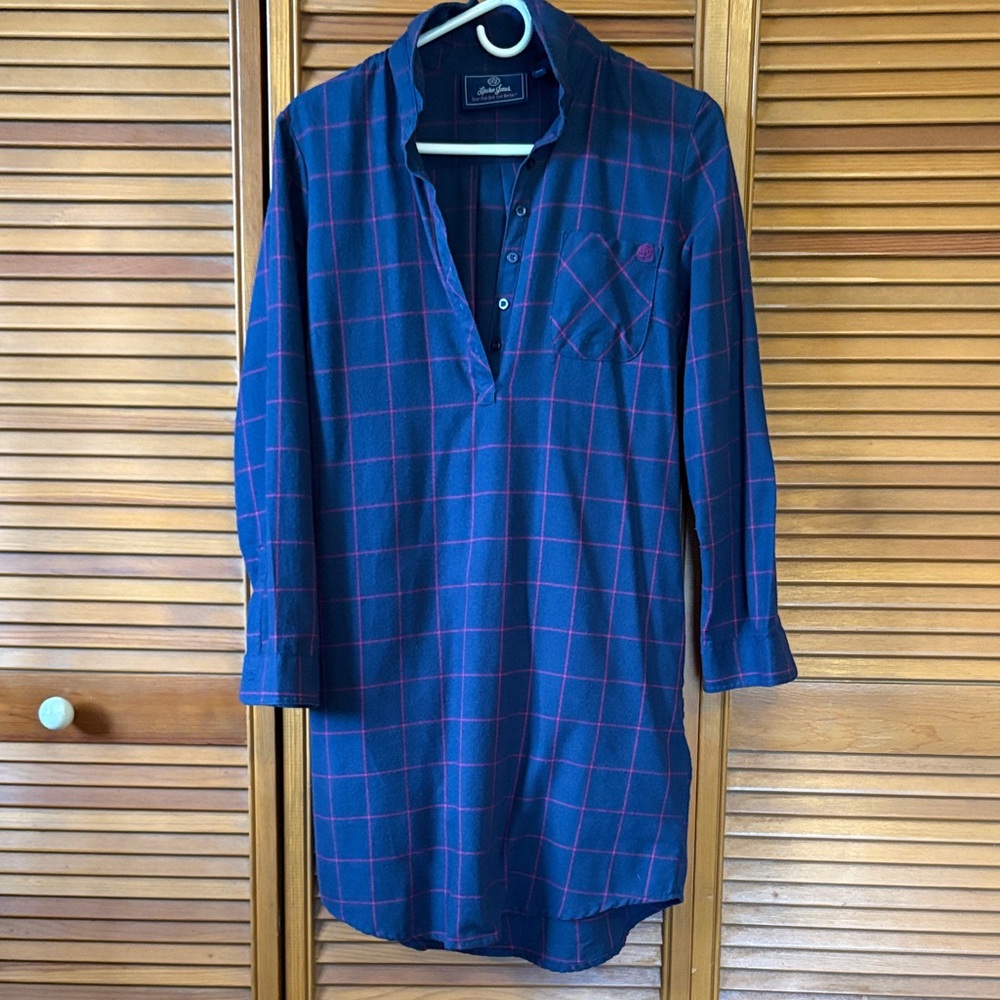 Lauren James Blue and Pink Plaid Button Down Shirt Dress